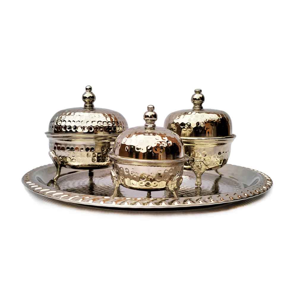 Hand Hammered Silver Tea Set – 3 Container Service with Ornate Tray image 3