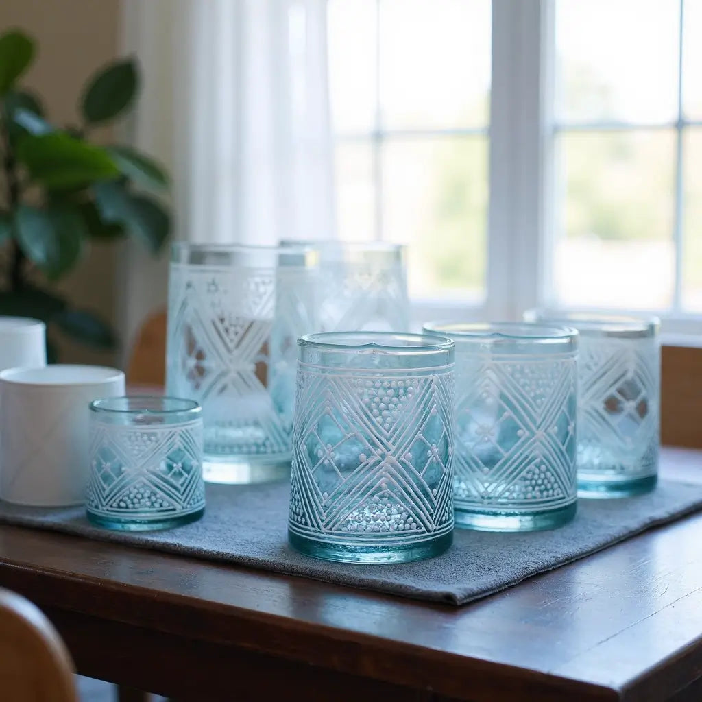 Hand-Painted Beldi Glasses Set of 6 – Recycled Glass with Henna Pattern image 4