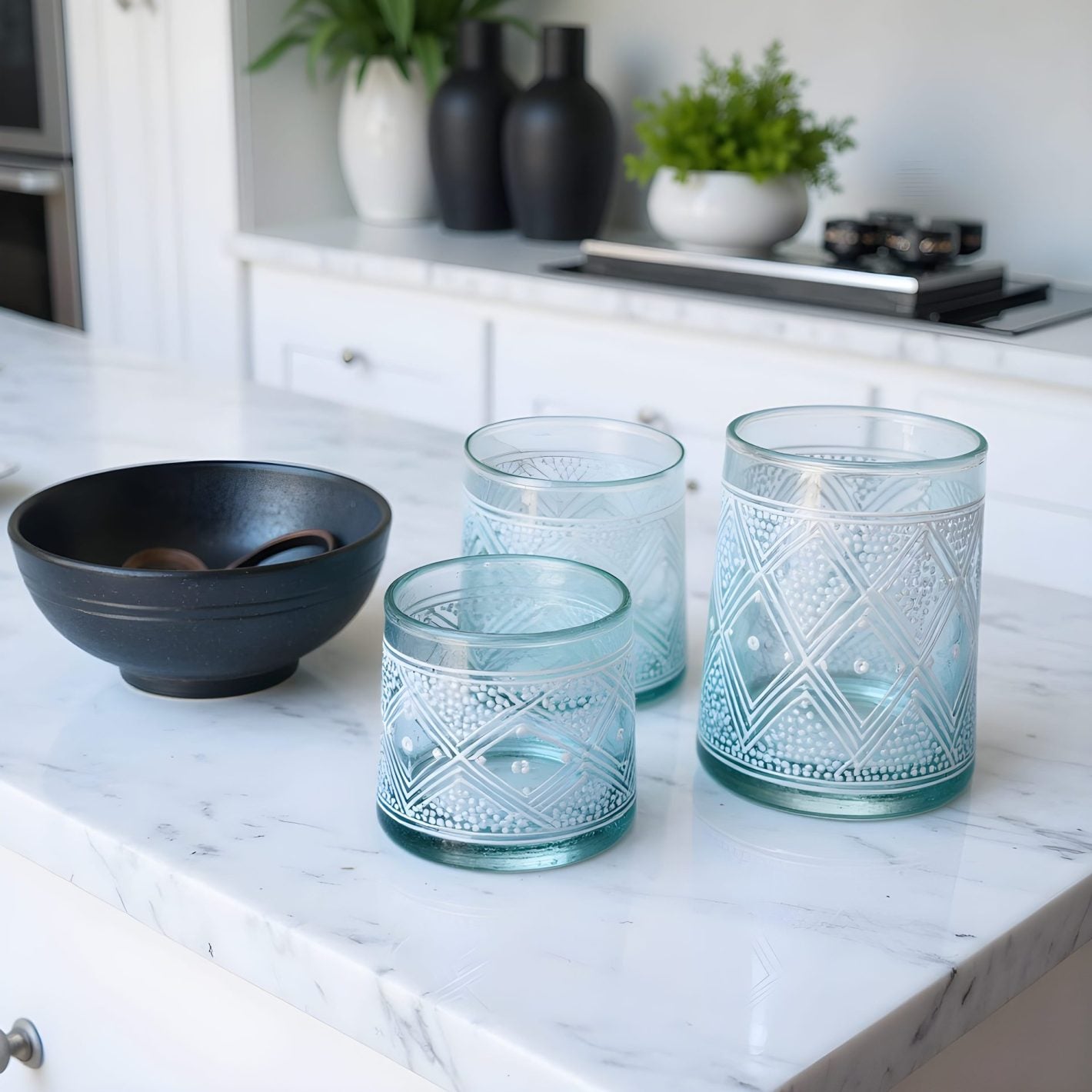 Hand-Painted Beldi Glasses Set of 6 – Recycled Glass with Henna Pattern image