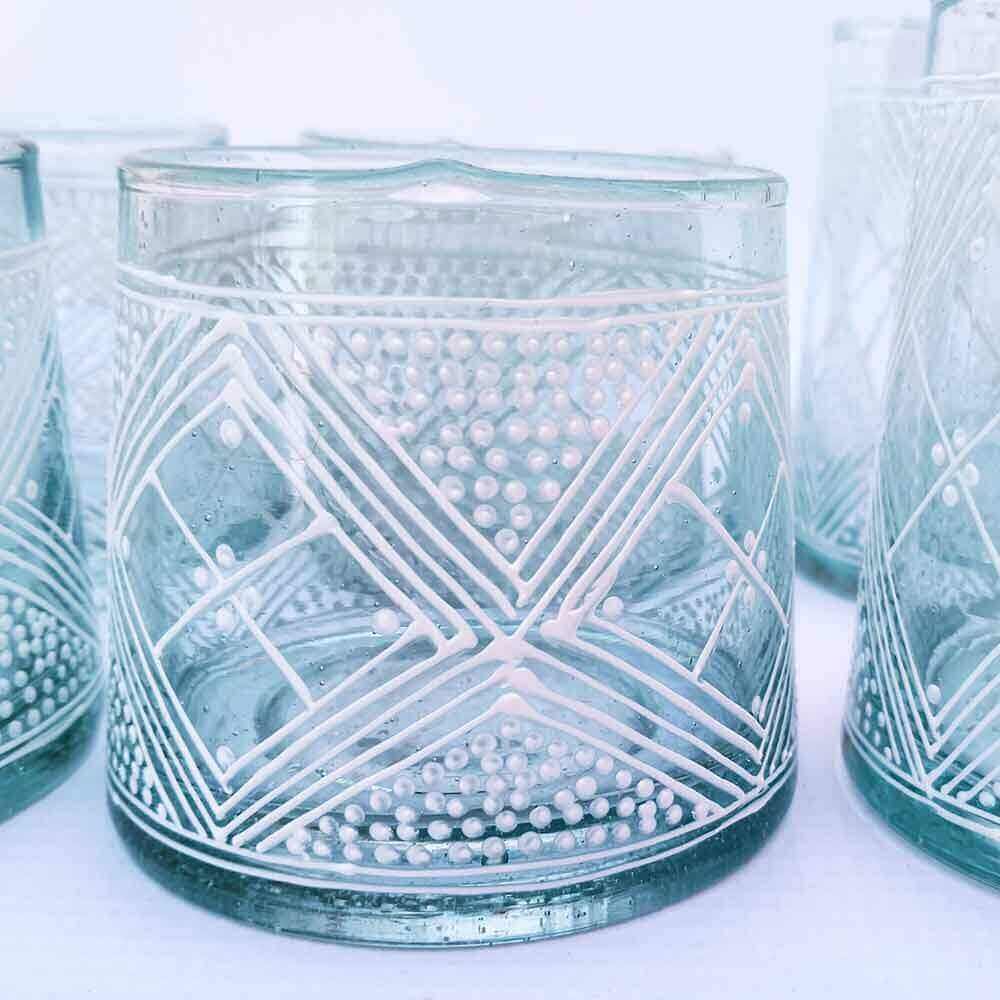 Hand-Painted Beldi Glasses Set of 6 – Recycled Glass with Henna Pattern image