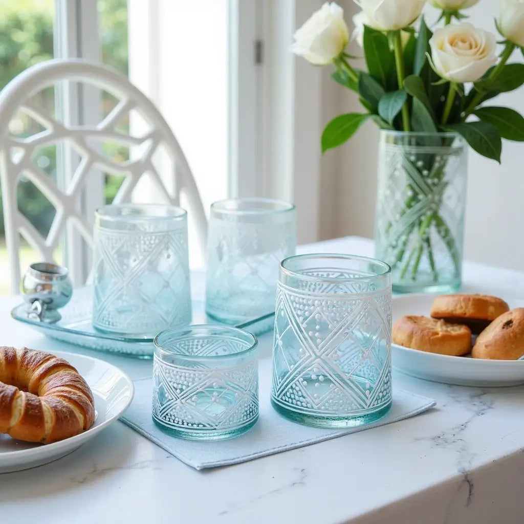 Hand-Painted Beldi Glasses Set of 6 – Recycled Glass with Henna Pattern image 3