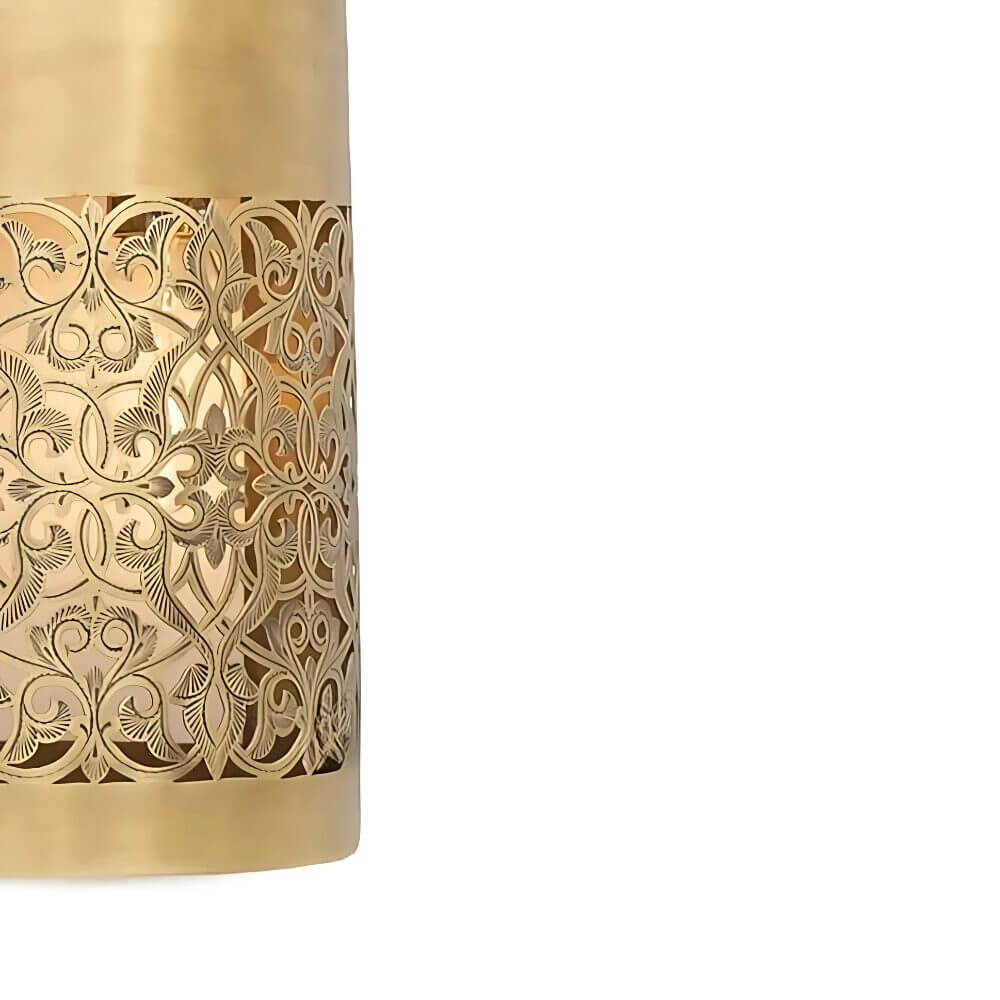 Hand-Engraved Brass Wall Lamp – Cylindrical Sconce with Filigree Patterns, 19… image 3
