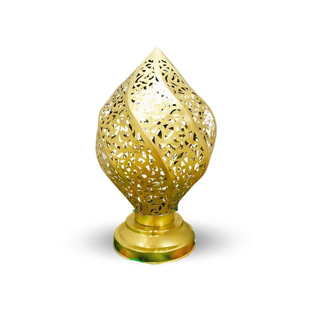 Brass Table Lamp 12.5″ – Hand-Engraved Teardrop Moroccan Design image