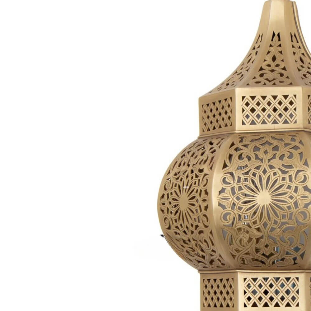 Brass Wall Sconce 17.3″ – Hand-Engraved Oriental Lantern with Floral Filigree image 3