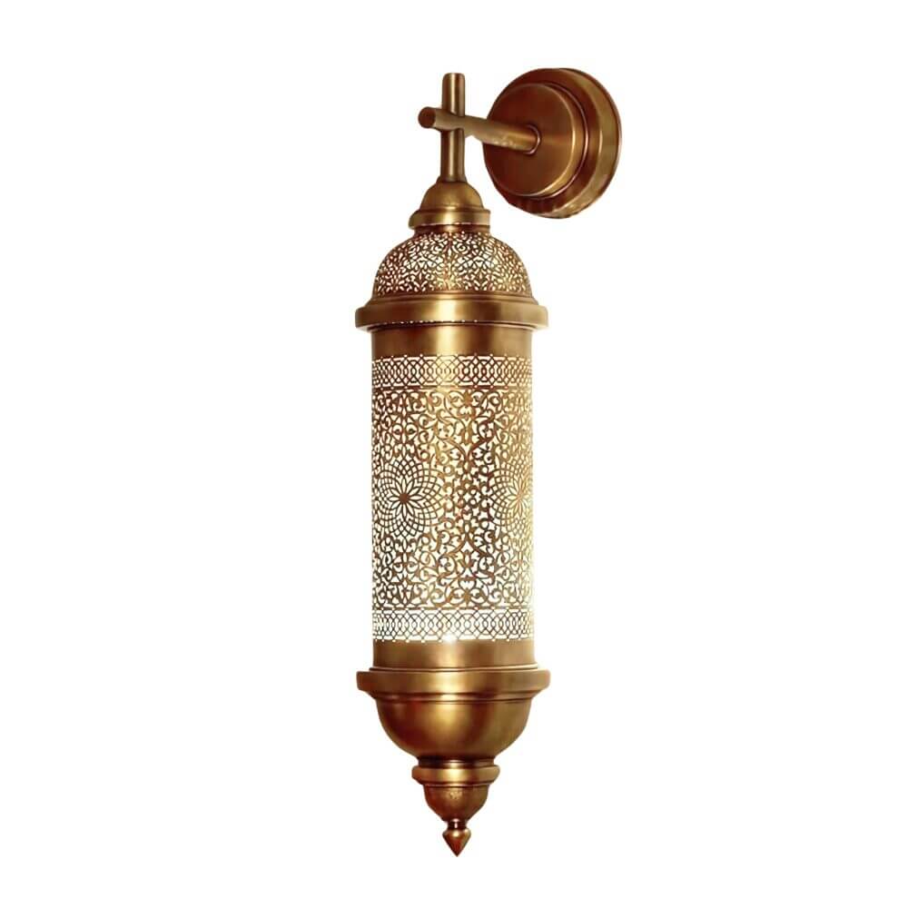 Brass Wall Sconce 17.5″ – Hand-Engraved Cylindrical Lantern with Floral Filigree image