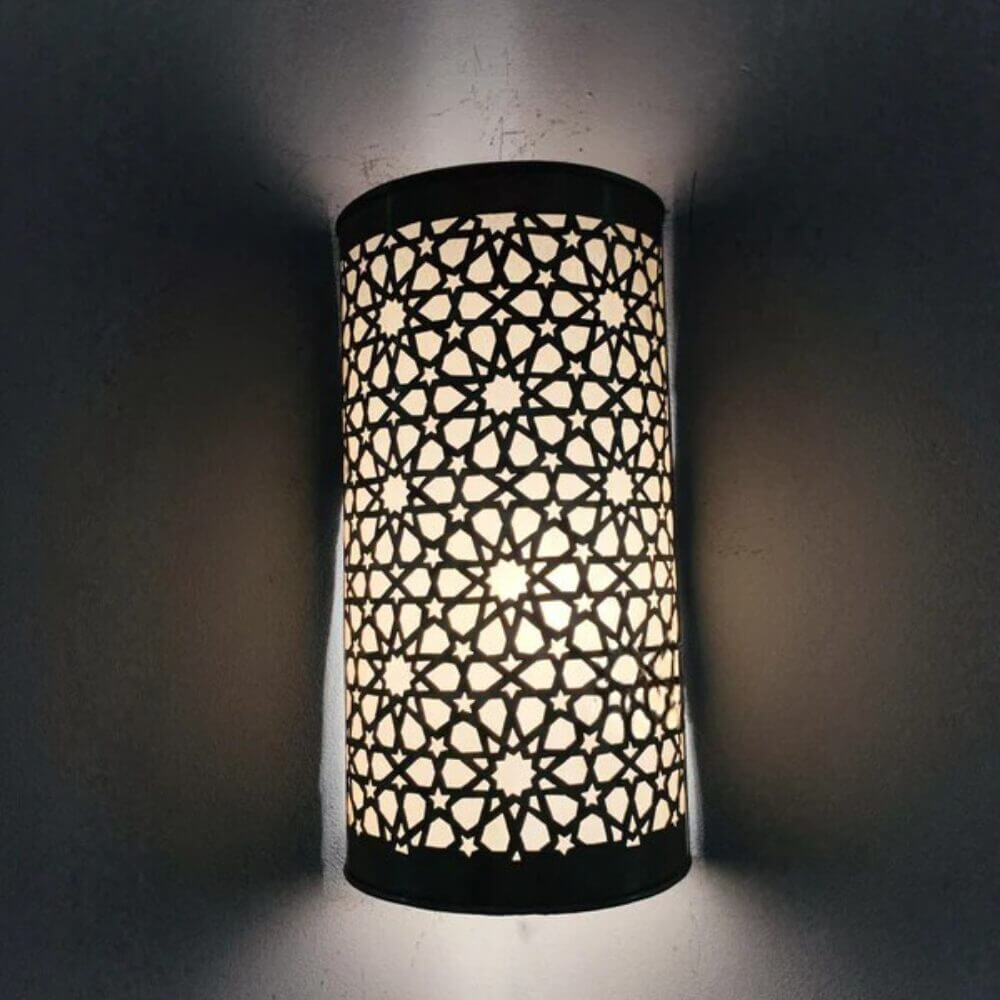 Brass Outdoor Sconce – Hand-Engraved Cylinder Light, 11.8″ Height image