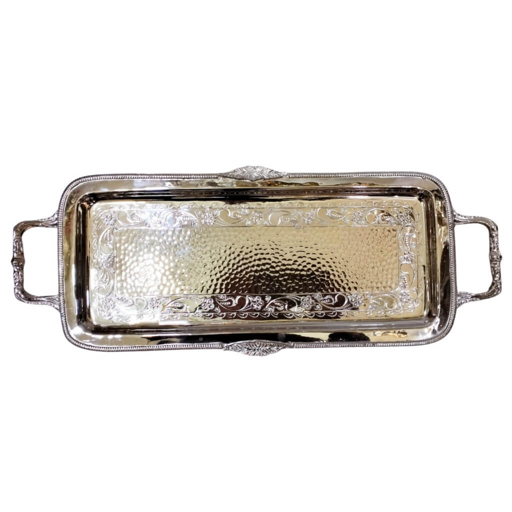 Hand-Engraved Silver Serving Tray with Ornate Handles – Multiple Sizes image 6