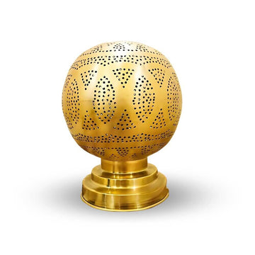 Round Brass Bedside Lamp – Hand-Engraved Brass Globe Light, 9.4″ Height image