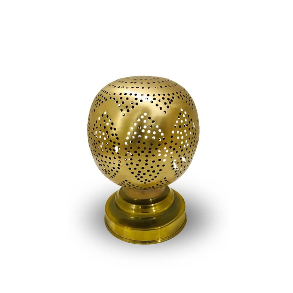 Round Brass Table Lamp – Hand-Pierced Globe Design, 6.6″ Height image