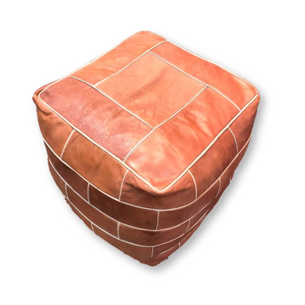 Square Leather Floor Pouf 16″ – Handcrafted Cube Ottoman Footrest image 6