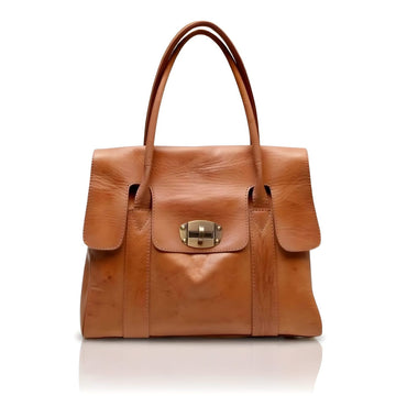 Cognac Leather Tote Bag – Handcrafted Designer Satchel with Lock Closure image