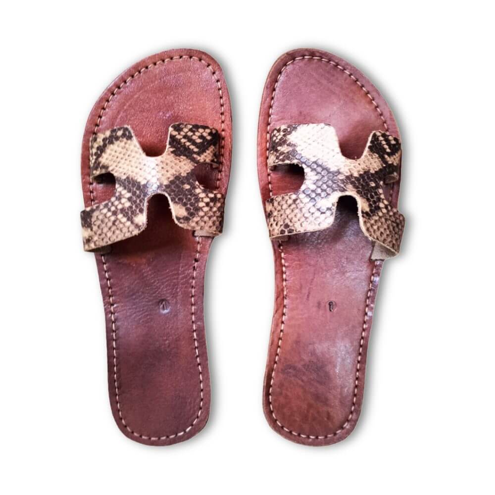 Handcrafted Moroccan Leather Slippers, Vibrant H-Strap Flat Sandals for Women image