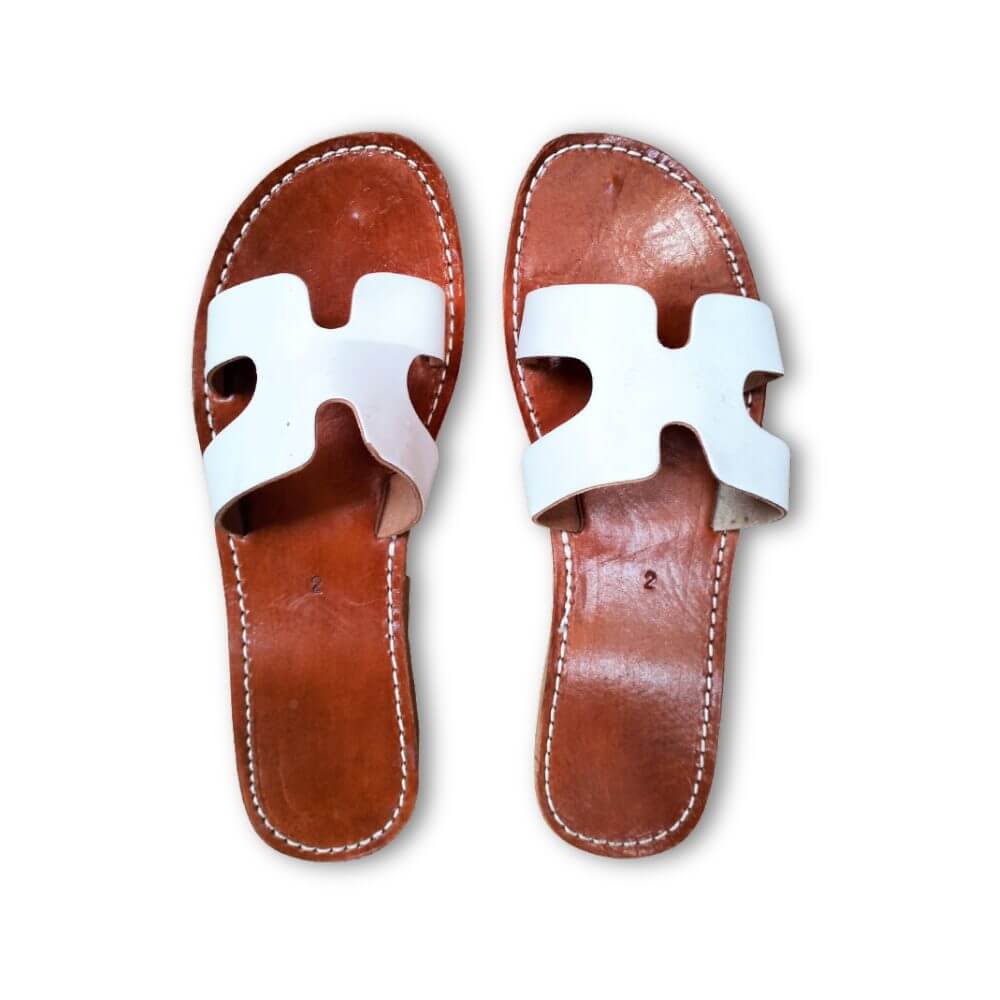 Handcrafted Moroccan Leather Slippers, Vibrant H-Strap Flat Sandals for Women image 3