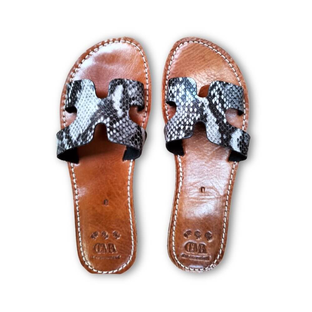 Handcrafted Moroccan Leather Slippers, Vibrant H-Strap Flat Sandals for Women image 4