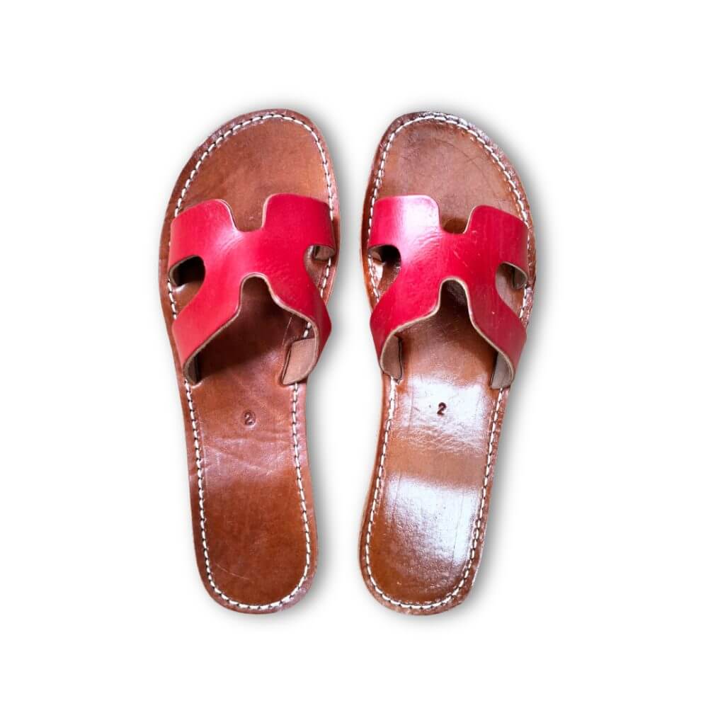Handcrafted Moroccan Leather Slippers, Vibrant H-Strap Flat Sandals for Women image 5