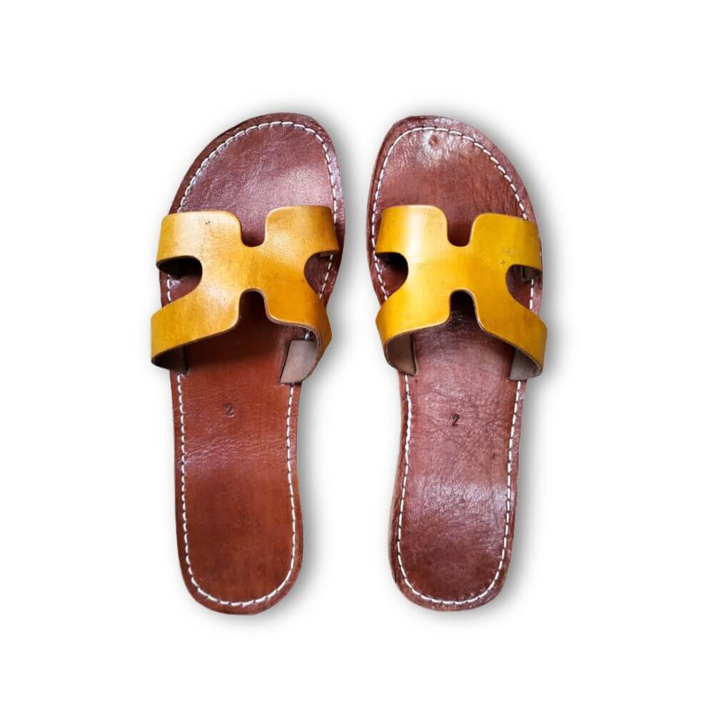 Handcrafted Moroccan Leather Slippers, Vibrant H-Strap Flat Sandals for Women image 6