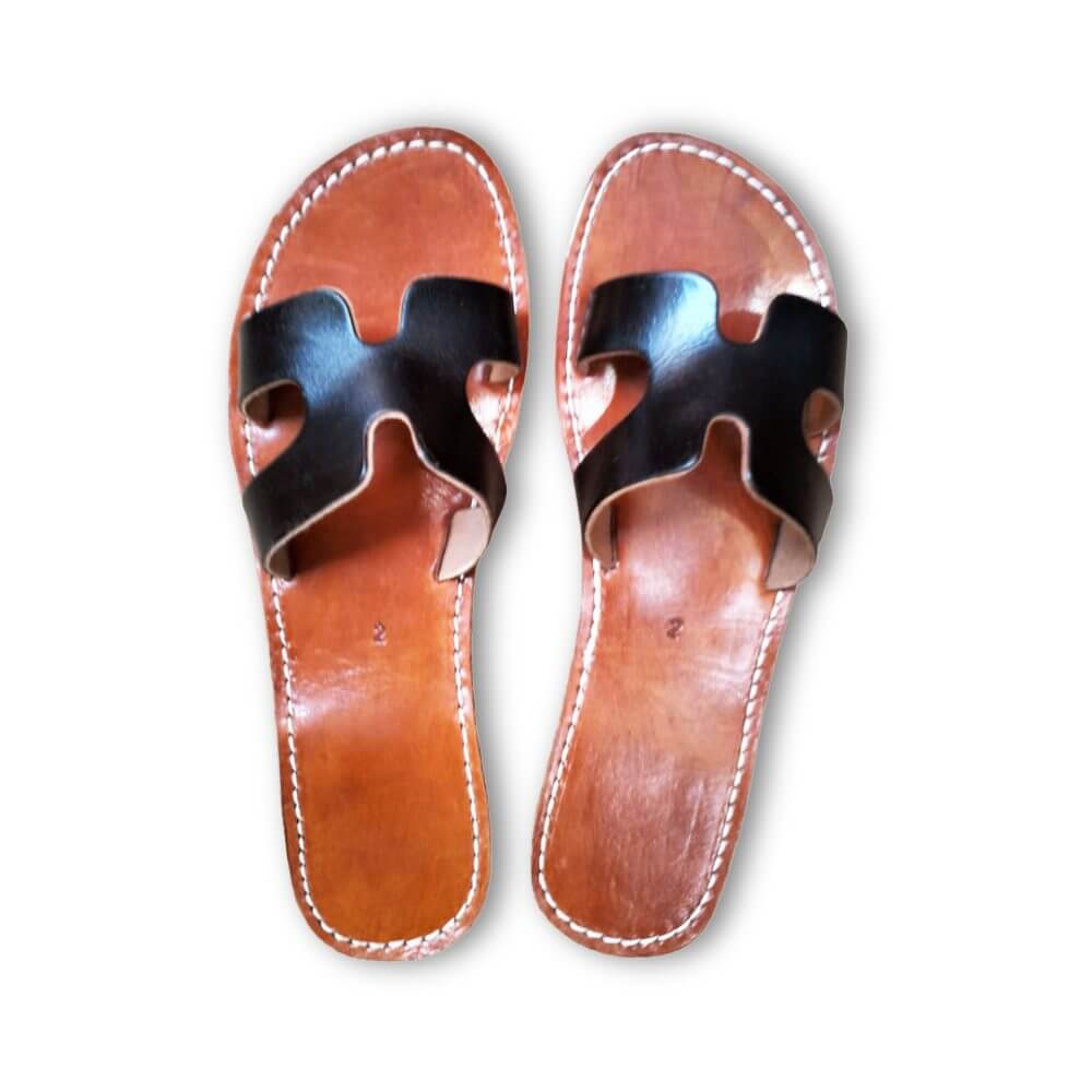 Handcrafted Moroccan Leather Slippers, Vibrant H-Strap Flat Sandals for Women image 7