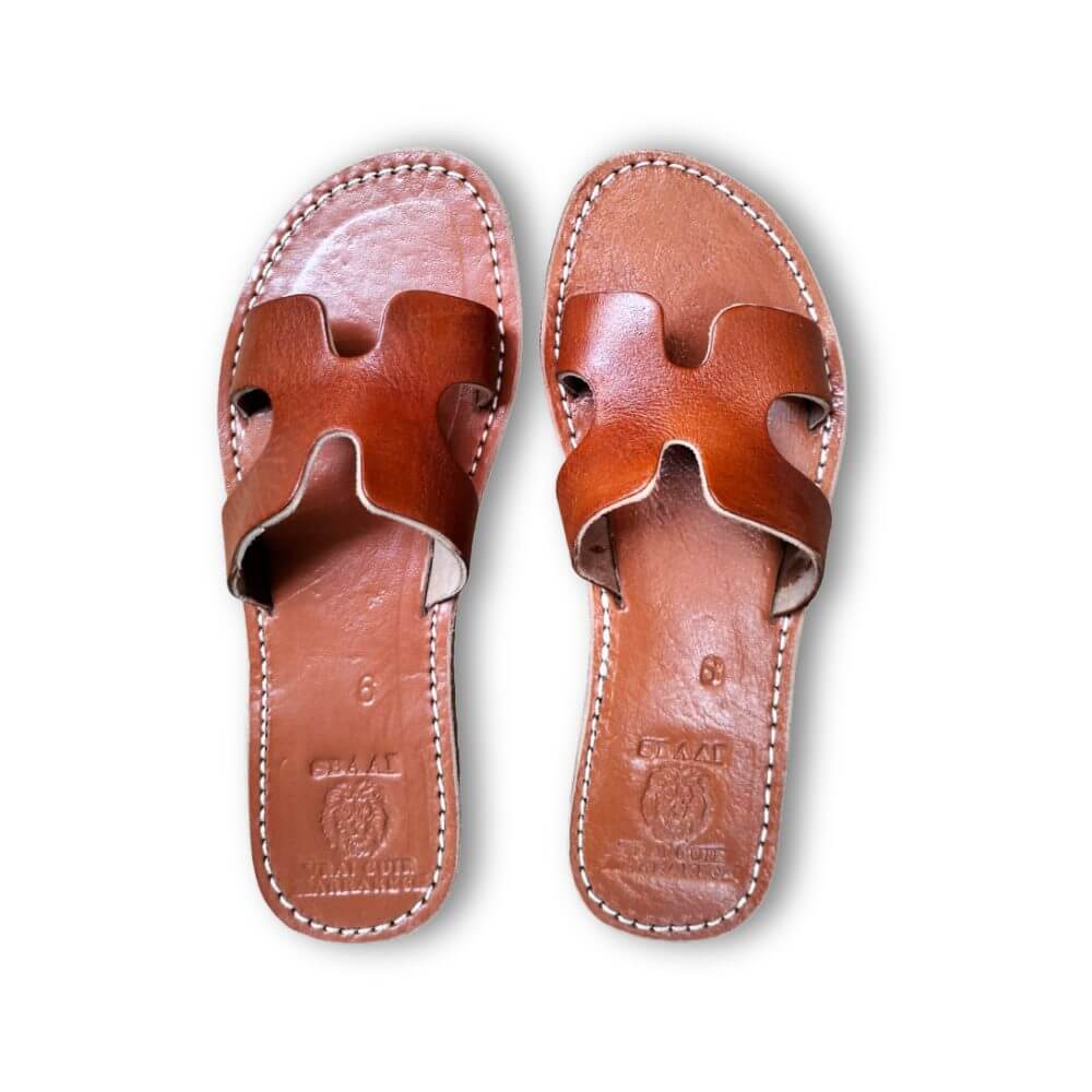 Handcrafted Moroccan Leather Slippers, Vibrant H-Strap Flat Sandals for Women image 8