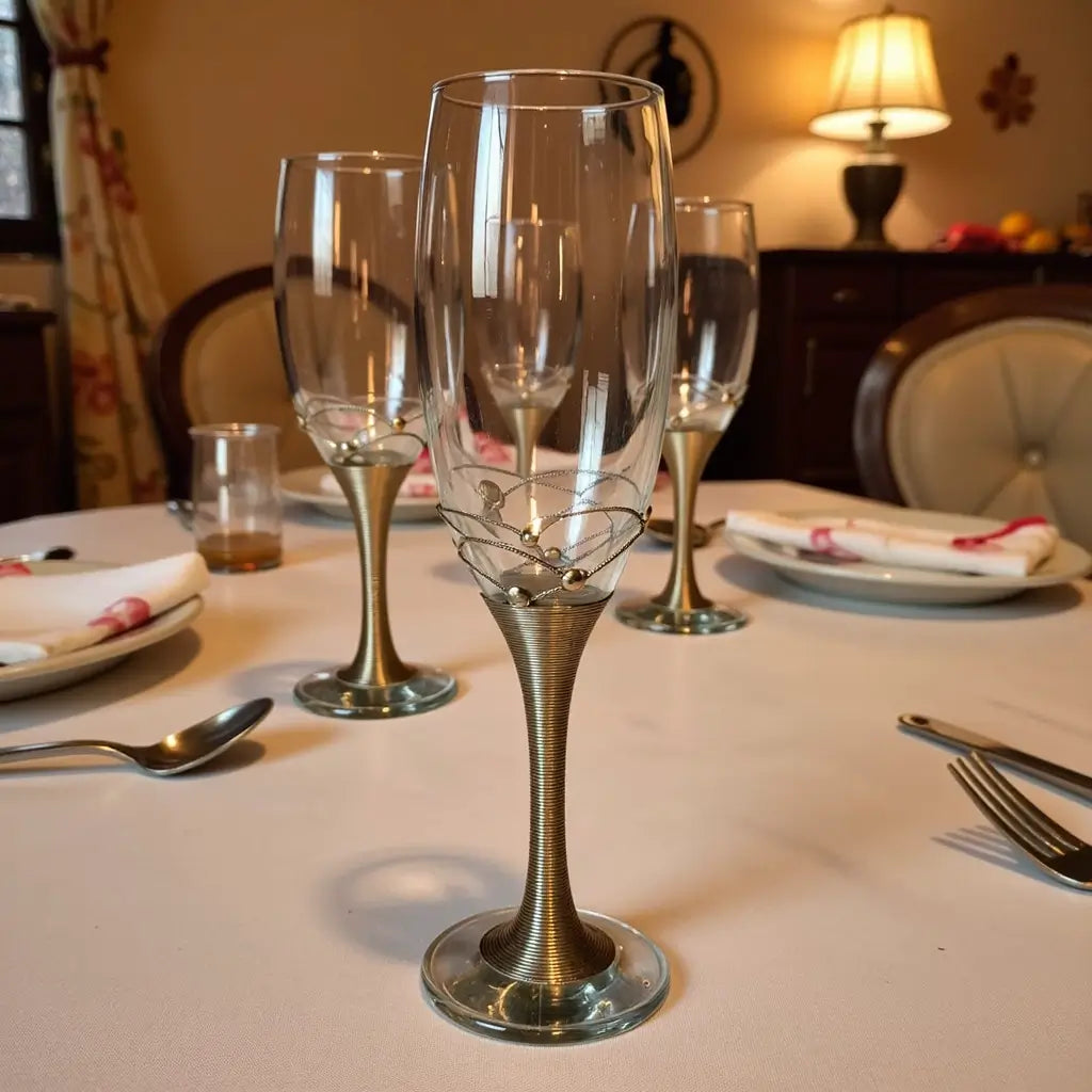 Silver-Stemmed Champagne Flutes Set of 6 – Hand-Detailed Metalwork image 2