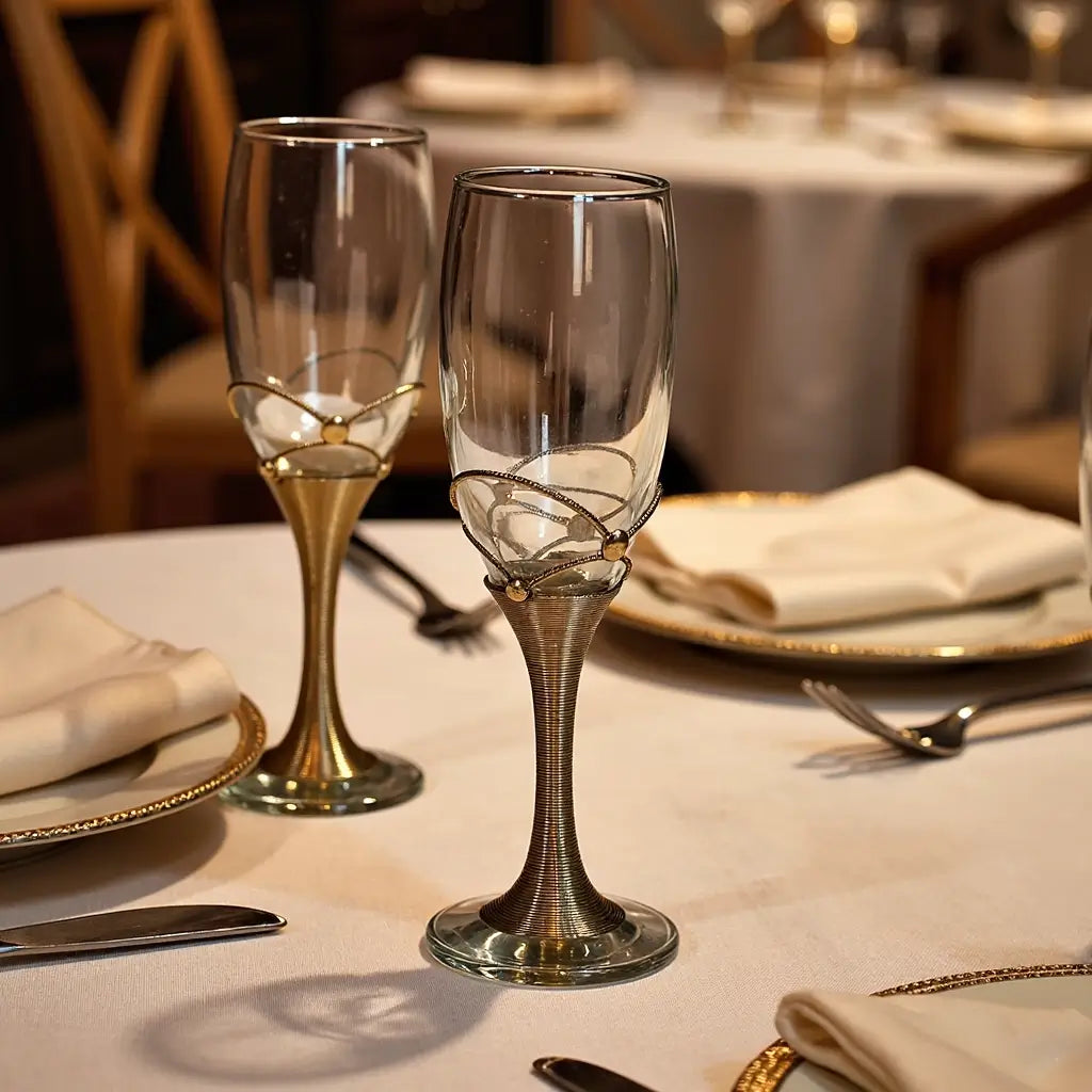 Silver-Stemmed Champagne Flutes Set of 6 – Hand-Detailed Metalwork image 6