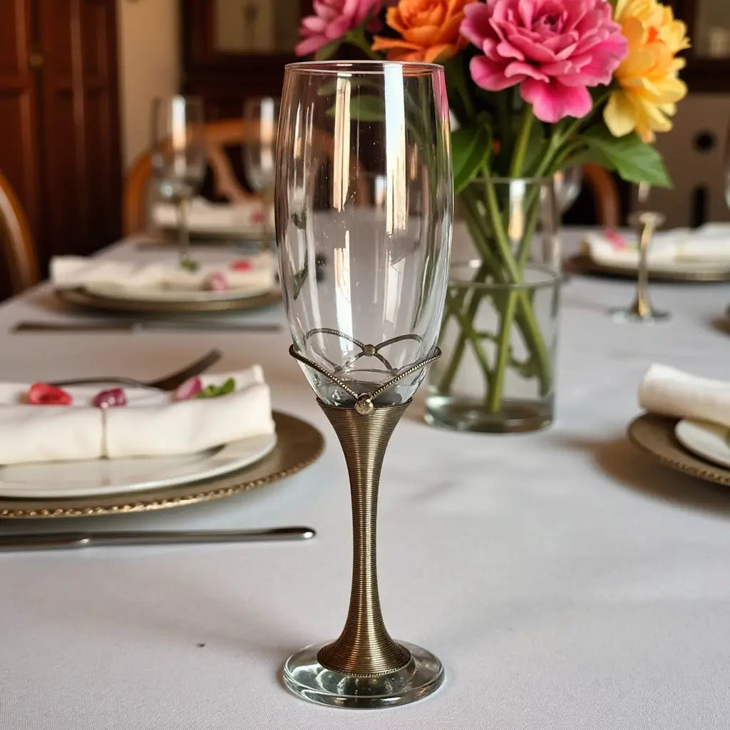 Silver-Stemmed Champagne Flutes Set of 6 – Hand-Detailed Metalwork image 3