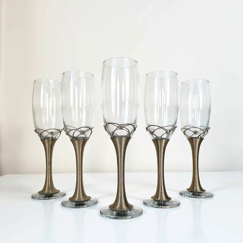 Silver-Stemmed Champagne Flutes Set of 6 – Hand-Detailed Metalwork image