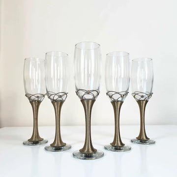 Silver-Stemmed Champagne Flutes Set of 6 – Hand-Detailed Metalwork image