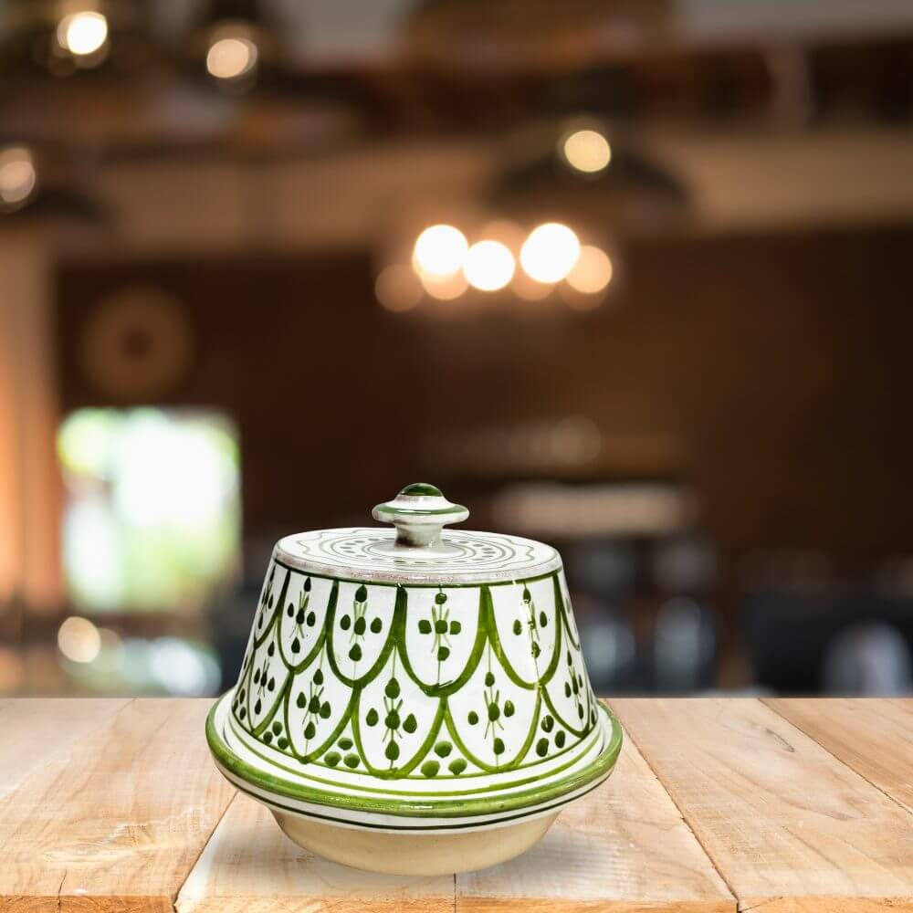 Olive Green Ceramic Casserole Dish – Handpainted Safi Pattern (20cm) image 2