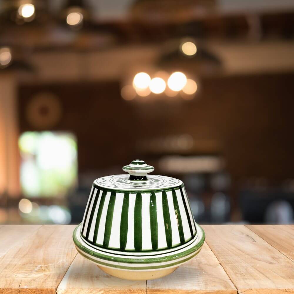 Green Striped Handcrafted Ceramic Tagine 20cm – Traditional Cookware image 3