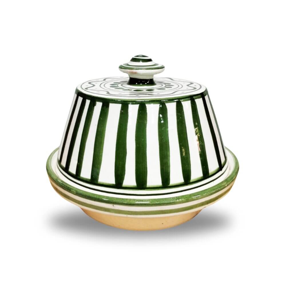 Green Striped Handcrafted Ceramic Tagine 20cm – Traditional Cookware image
