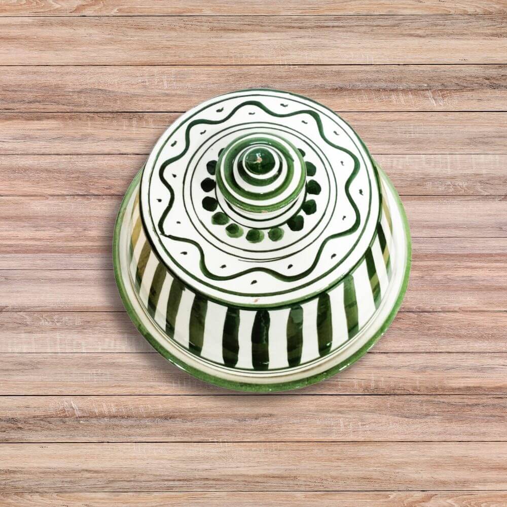 Green Striped Handcrafted Ceramic Tagine 20cm – Traditional Cookware image 2