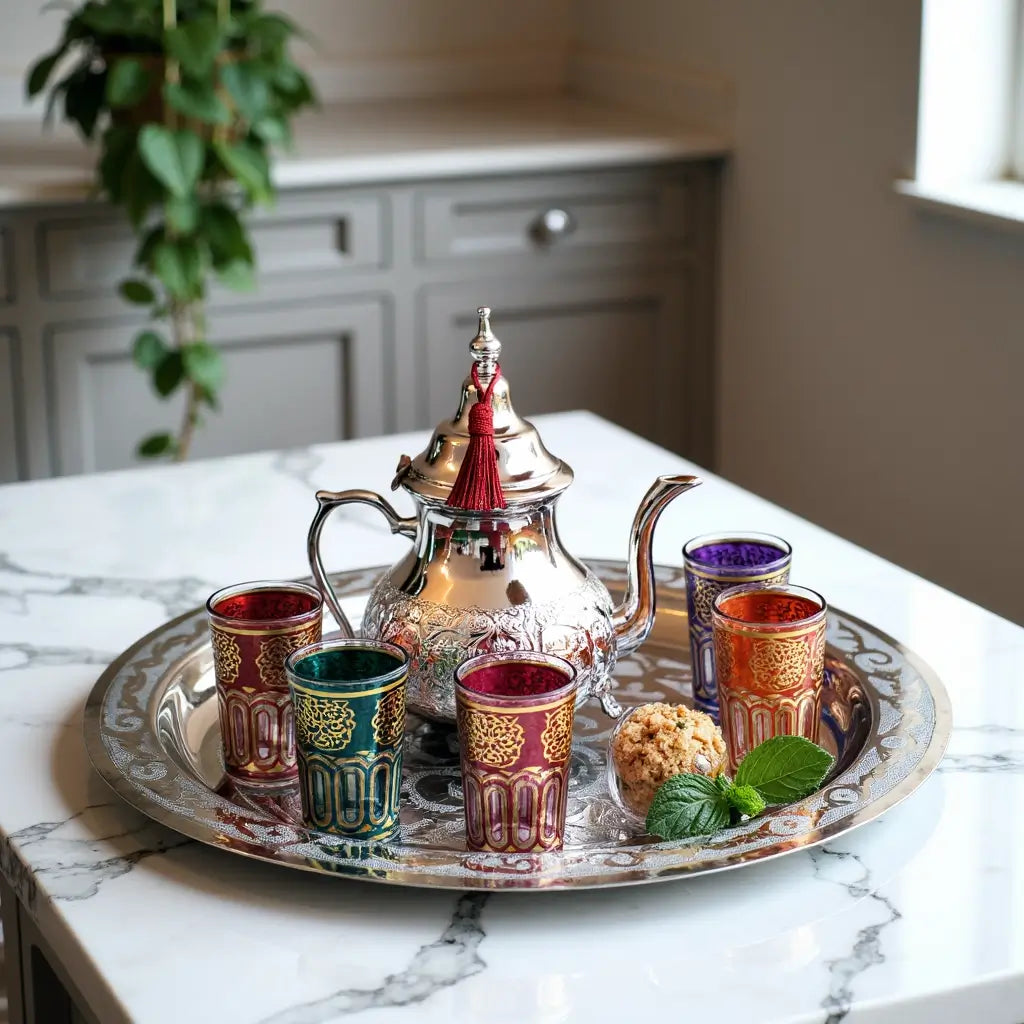 Silver Mint Tea Set – Hand-Engraved 6 Glass Ceremony Service image 3