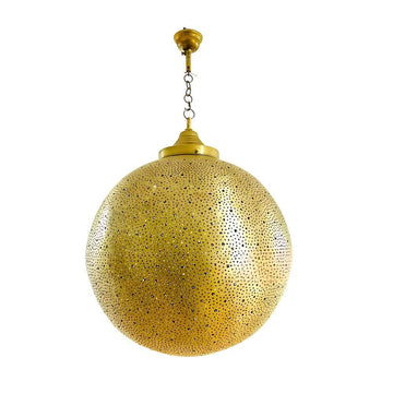Engraved Brass Globe Pendant – Hand-Perforated Moroccan Sphere Light image
