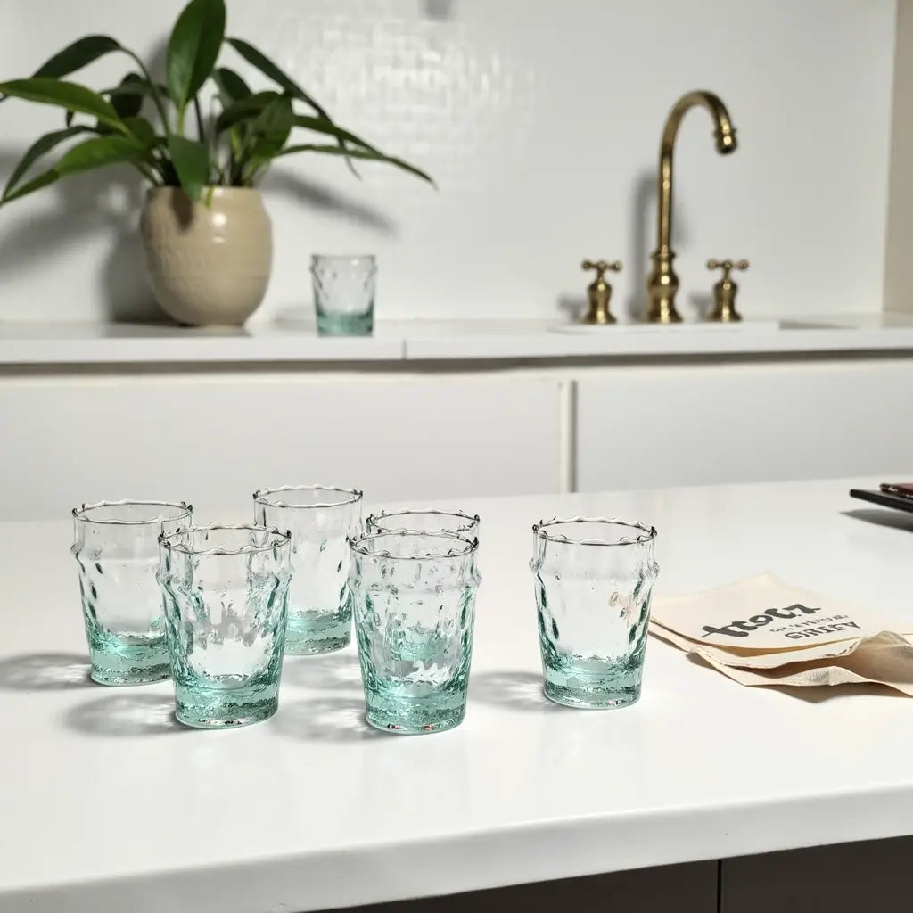 Traditional Handblown Diamond Pattern Tea Glasses – Blue-Green Set of 6 image 8