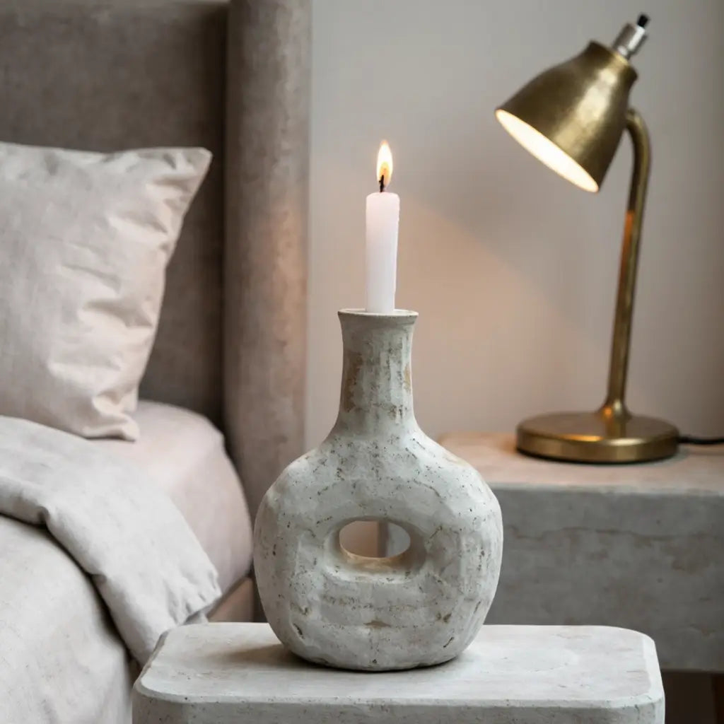 Tamegroute Ceramic Candle Holder Bottle 14″ – Handcrafted Gray Pottery image 4