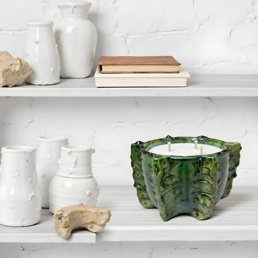 Tamegroute Green Ceramic Candle Bowl – Triple-Wick Statement Piece image 4