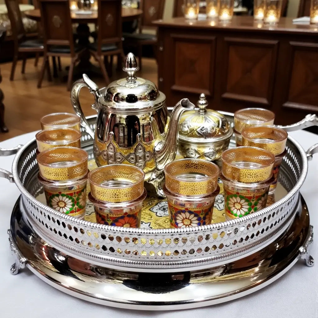 Silver Engraved Tea Set Large – Handcrafted 12 Glass Serving Collection image 5