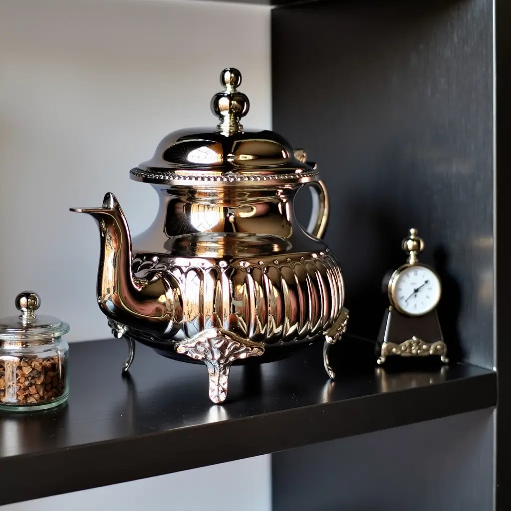 Handcrafted Ribbed Silver Teapot – Ornate Feet Design image 5