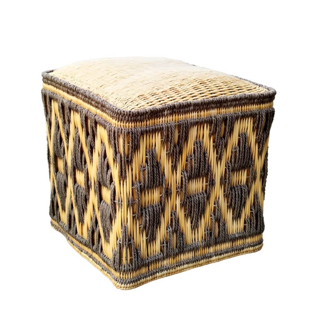 Handwoven Diamond Pattern Straw Floor Pouf – Versatile Natural Fiber Accent image