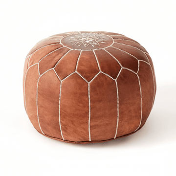 Tan Leather Floor Ottoman 21″ – Handcrafted Pouf with Star Design image