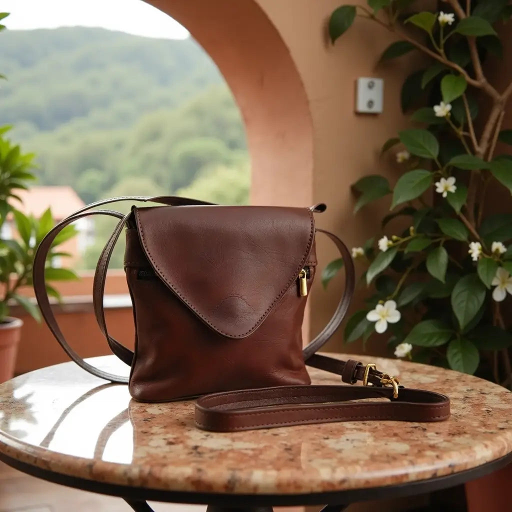 Brown Leather Crossbody Purse – Handmade Envelope Bag with Adjustable Strap image 5