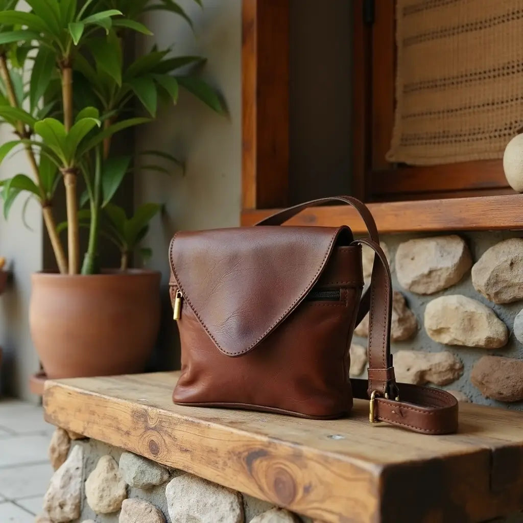 Brown Leather Crossbody Purse – Handmade Envelope Bag with Adjustable Strap image 3
