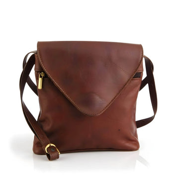 Brown Leather Crossbody Purse – Handmade Envelope Bag with Adjustable Strap image