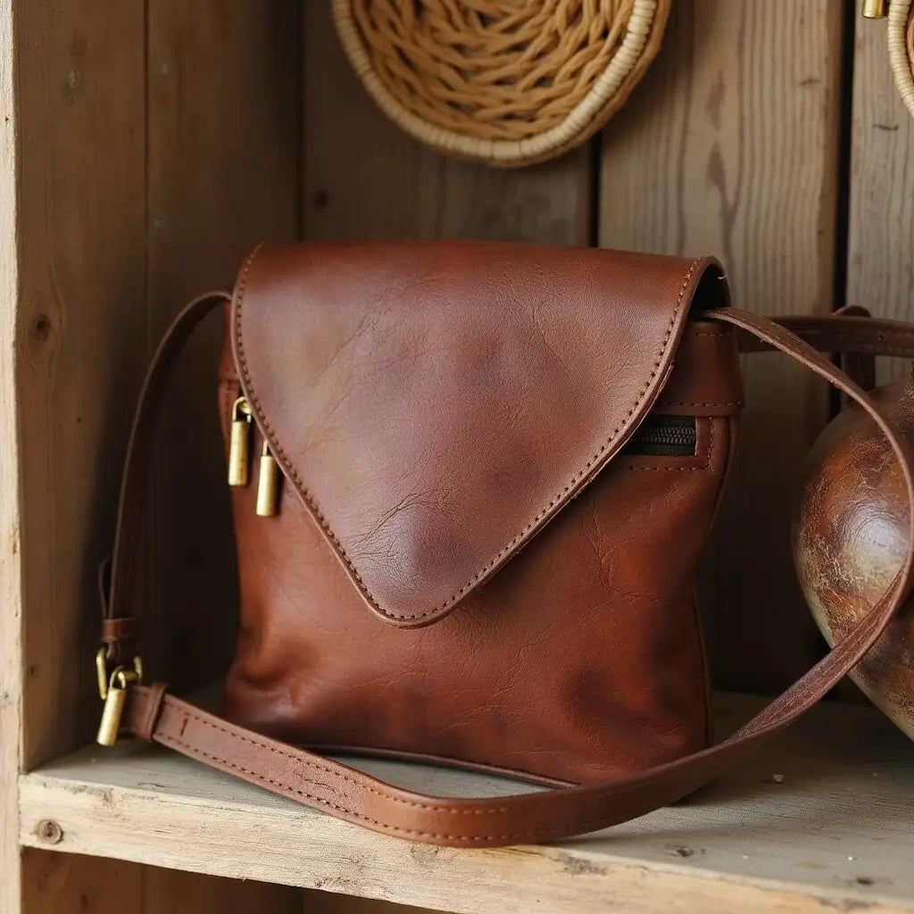 Brown Leather Crossbody Purse – Handmade Envelope Bag with Adjustable Strap image 4