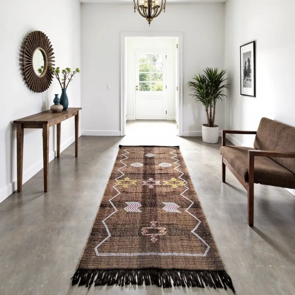 Handwoven Brown Cactus Silk Runner Rug 60x280cm – Tribal Geometric image 4