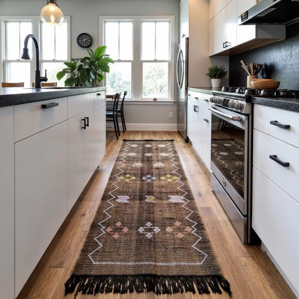 Handwoven Brown Cactus Silk Runner Rug 60x280cm – Tribal Geometric image