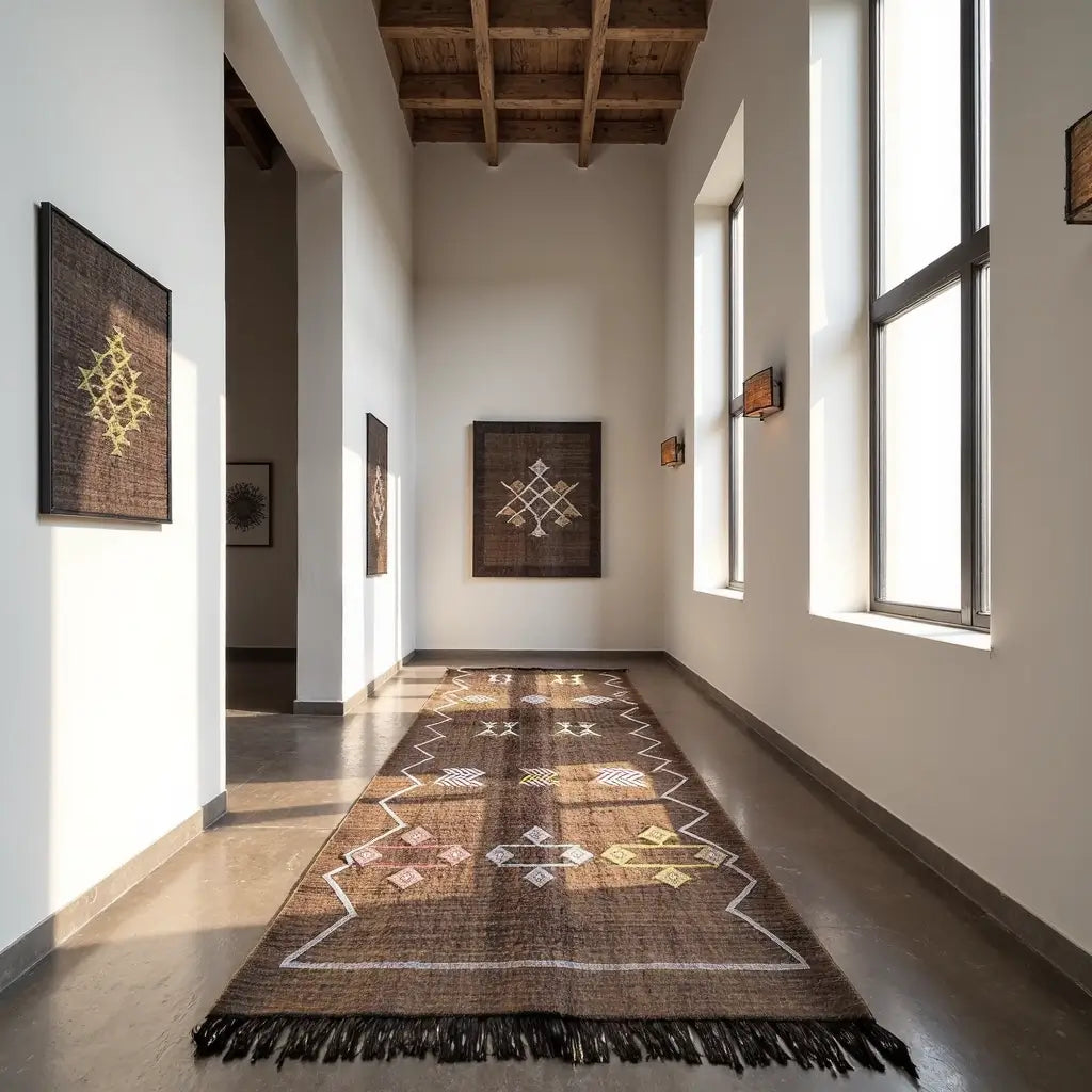 Handwoven Brown Cactus Silk Runner Rug 60x280cm – Tribal Geometric image 3