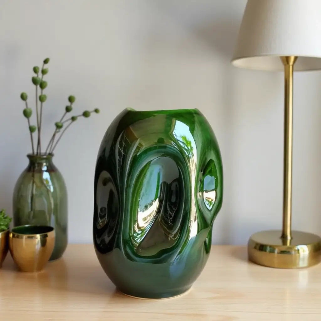 Emerald Green Sculptural Ceramic Vase – Contemporary Handmade Design image 5