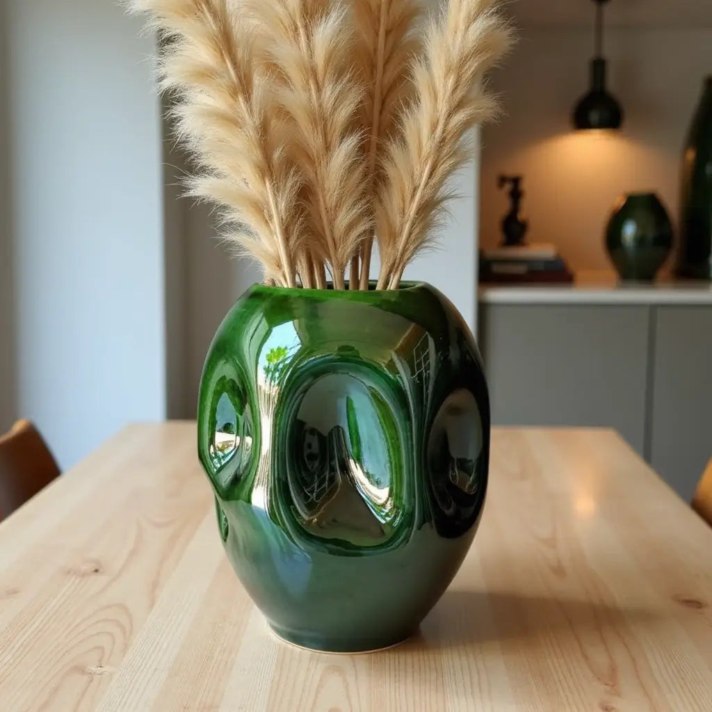 Emerald Green Sculptural Ceramic Vase – Contemporary Handmade Design image 4