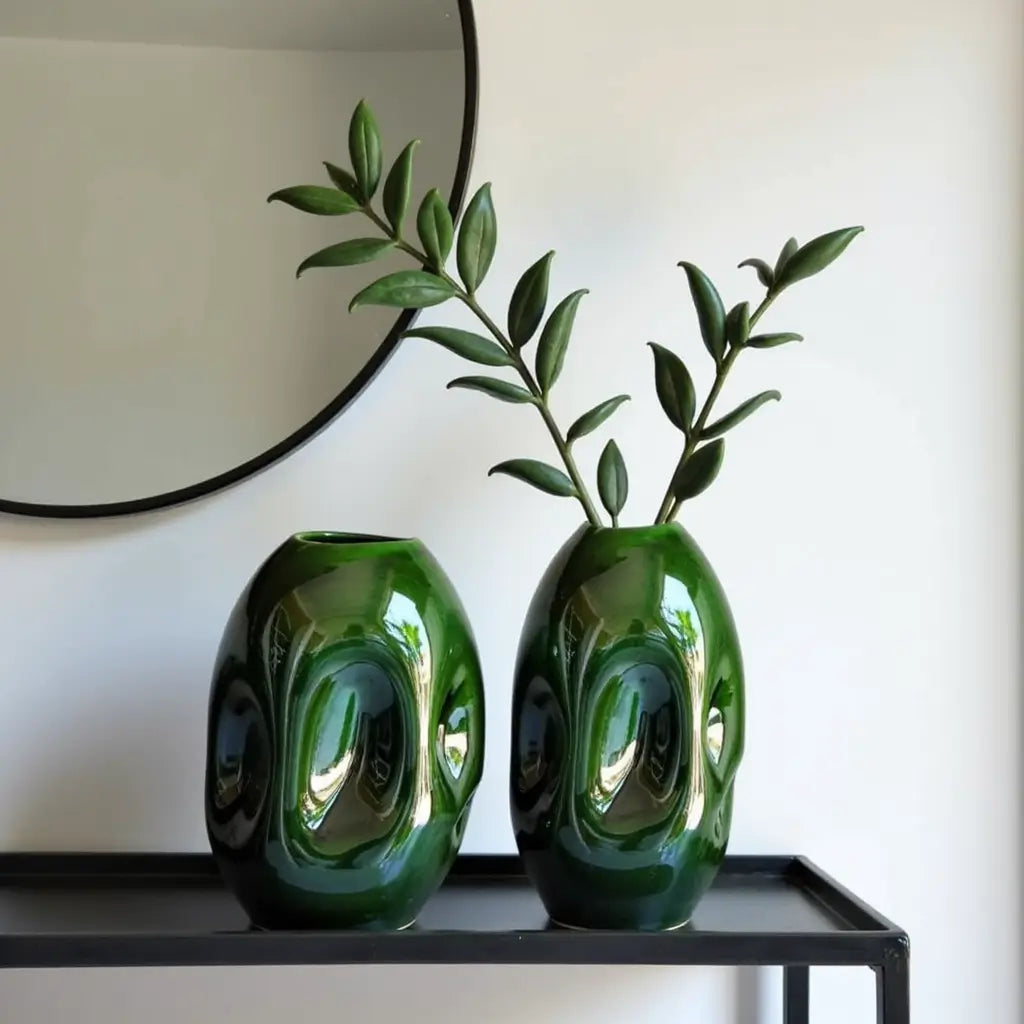 Emerald Green Sculptural Ceramic Vase – Contemporary Handmade Design image 3